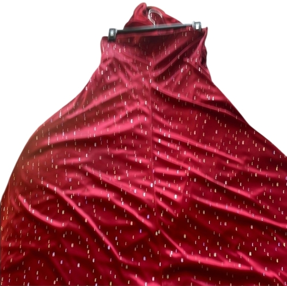 My Michelle Red and Silver Sparkle Satin Cocktail Formal Halter Hi-Lo Dress - Picture 6 of 9